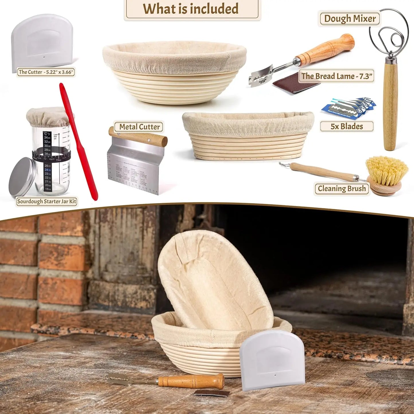 Sourdough Starter Kit With Rattan Baskets And Baking Tools