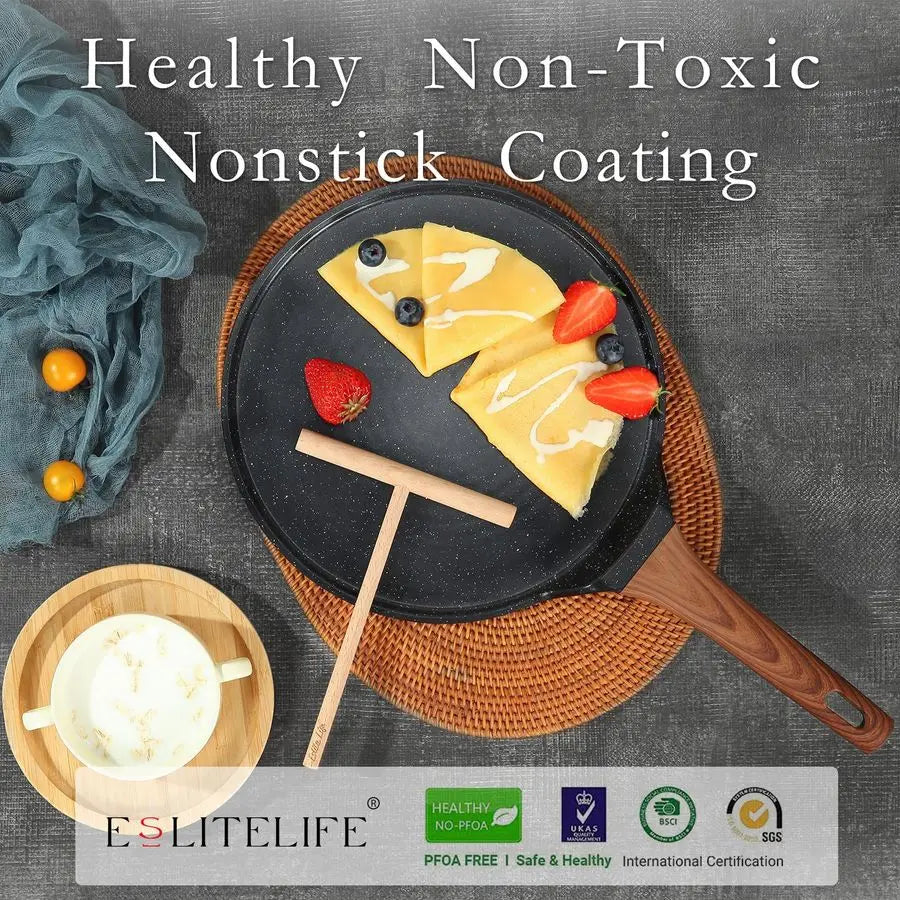 Crepe Pan With Spreader Nonstick Granite Coating Induction Compatible