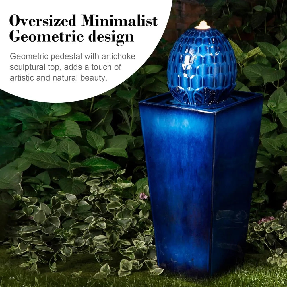 Ceramic Outdoor Water Fountain With LED Light For Garden Patio