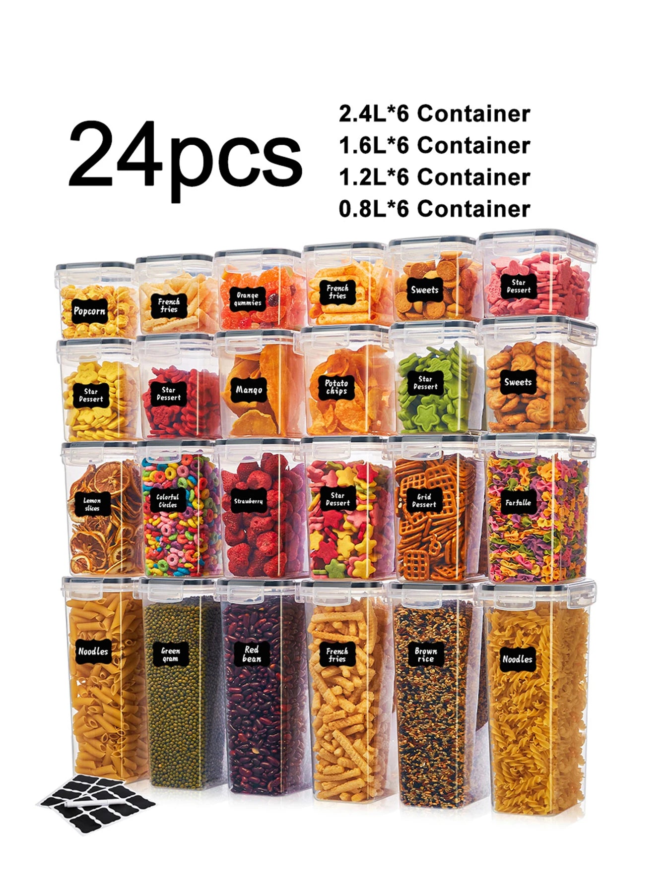 Airtight Food Storage Containers With Labels 24 Pieces