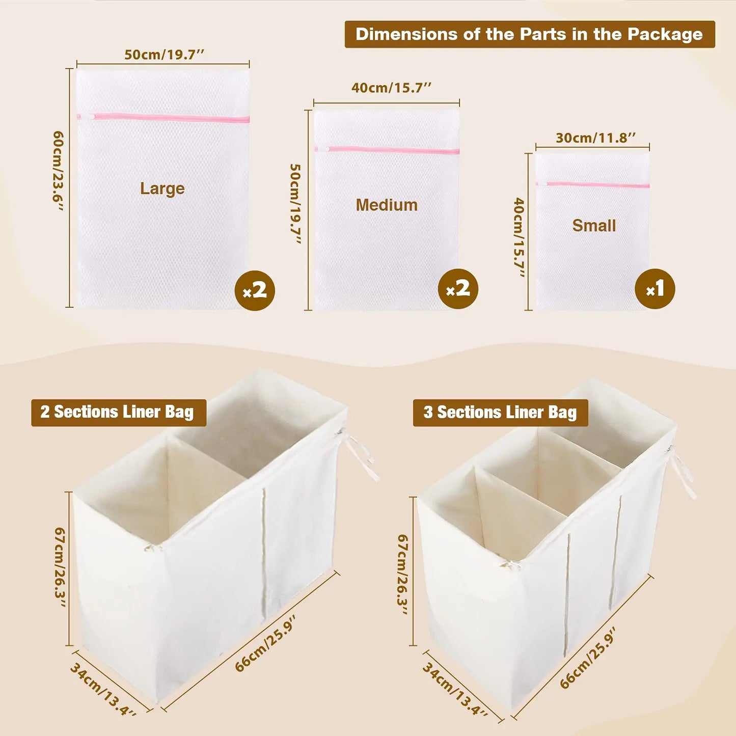Rattan Divided Laundry Basket With Removable Liner And Mesh Bags