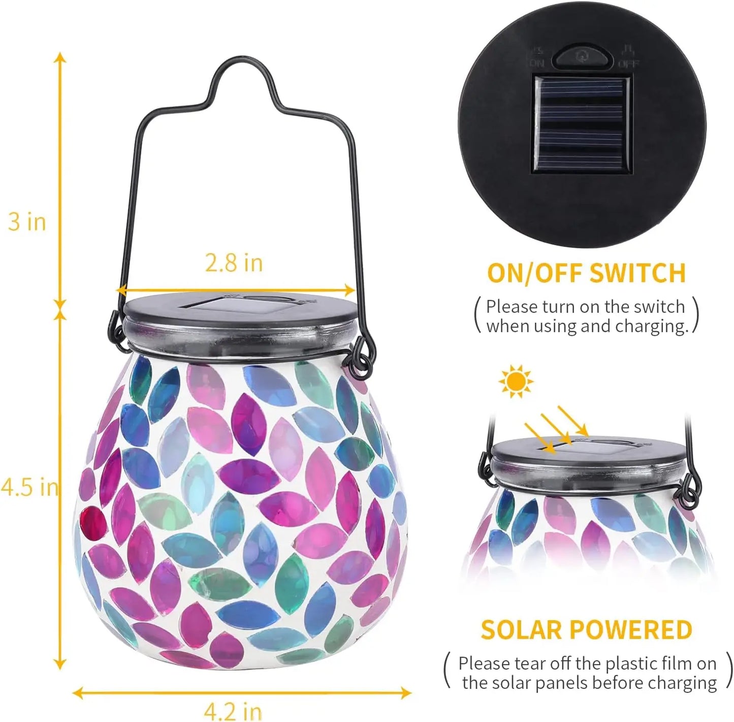 XMSJ Mosaic Solar Lanterns Outdoor Glass Hanging Lights