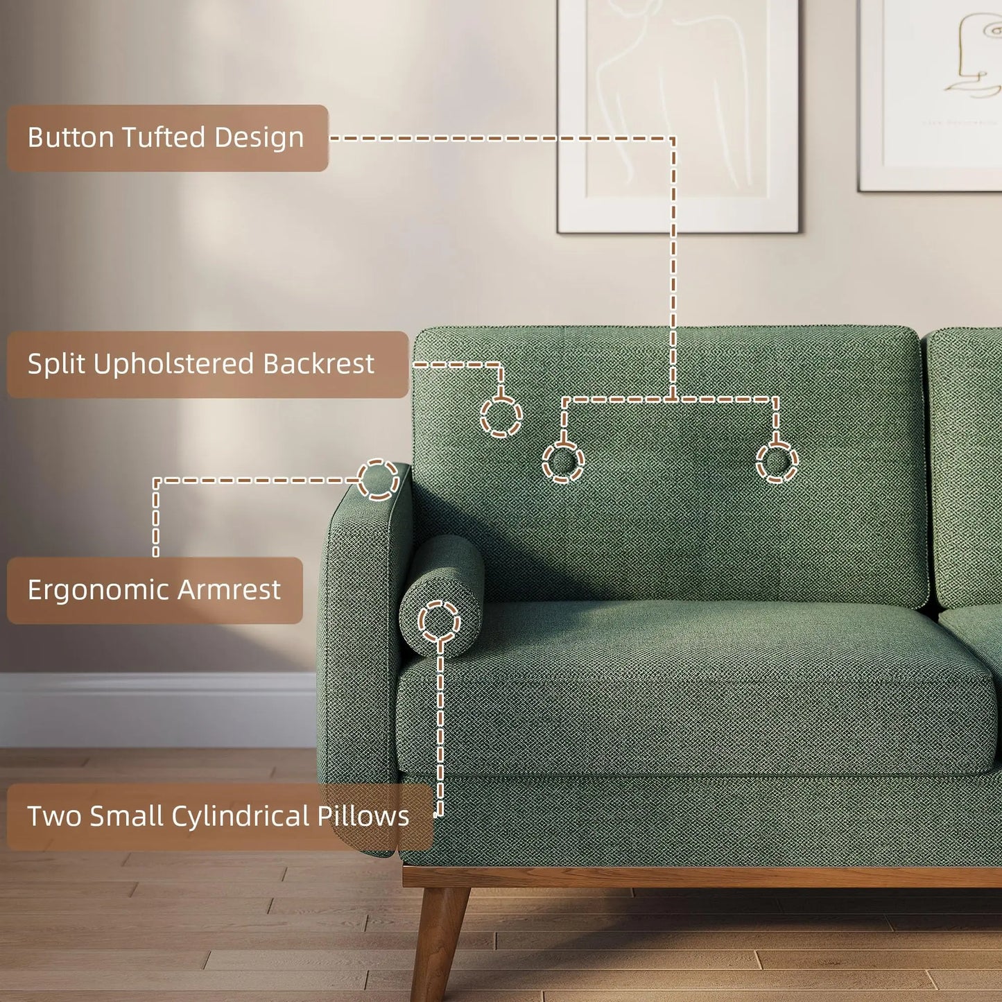 Studyset Mid Century Modern Loveseat Sofa for Living Room