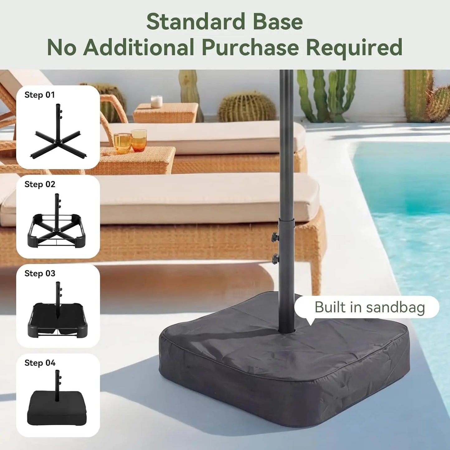 Double-Sided Rectangular Patio Umbrella With Crank And Base