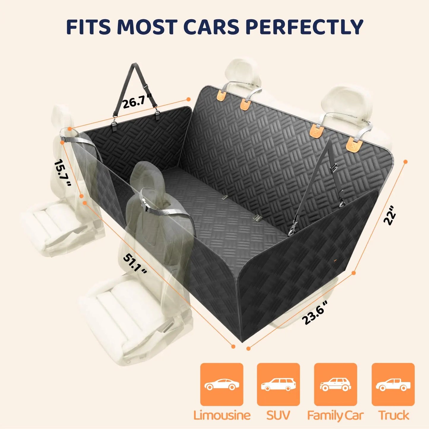 NONECN Car Rear Seat Dog Hammock Cover Hard Bottom Extender