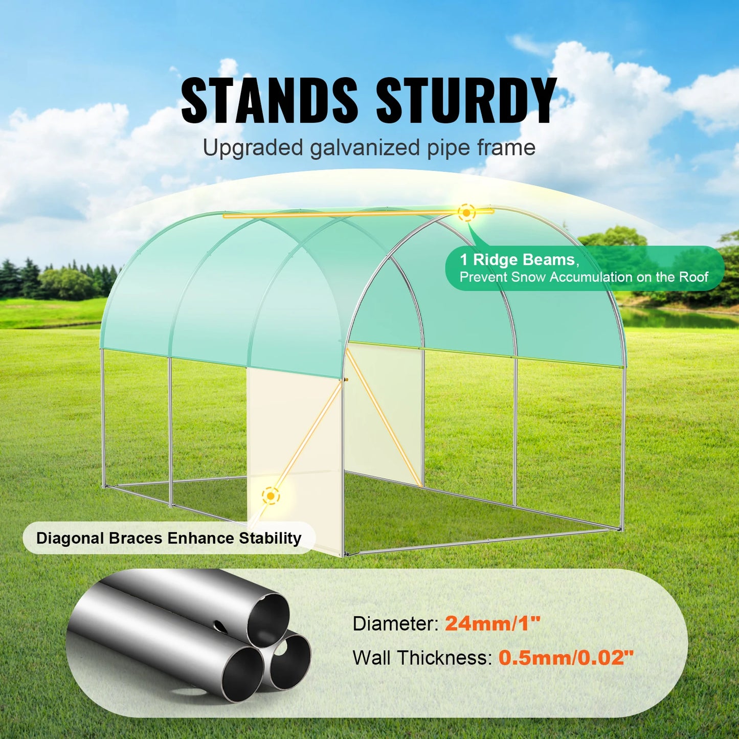 SucceBuy Walk In Tunnel Greenhouse With Steel Frame PE Cover