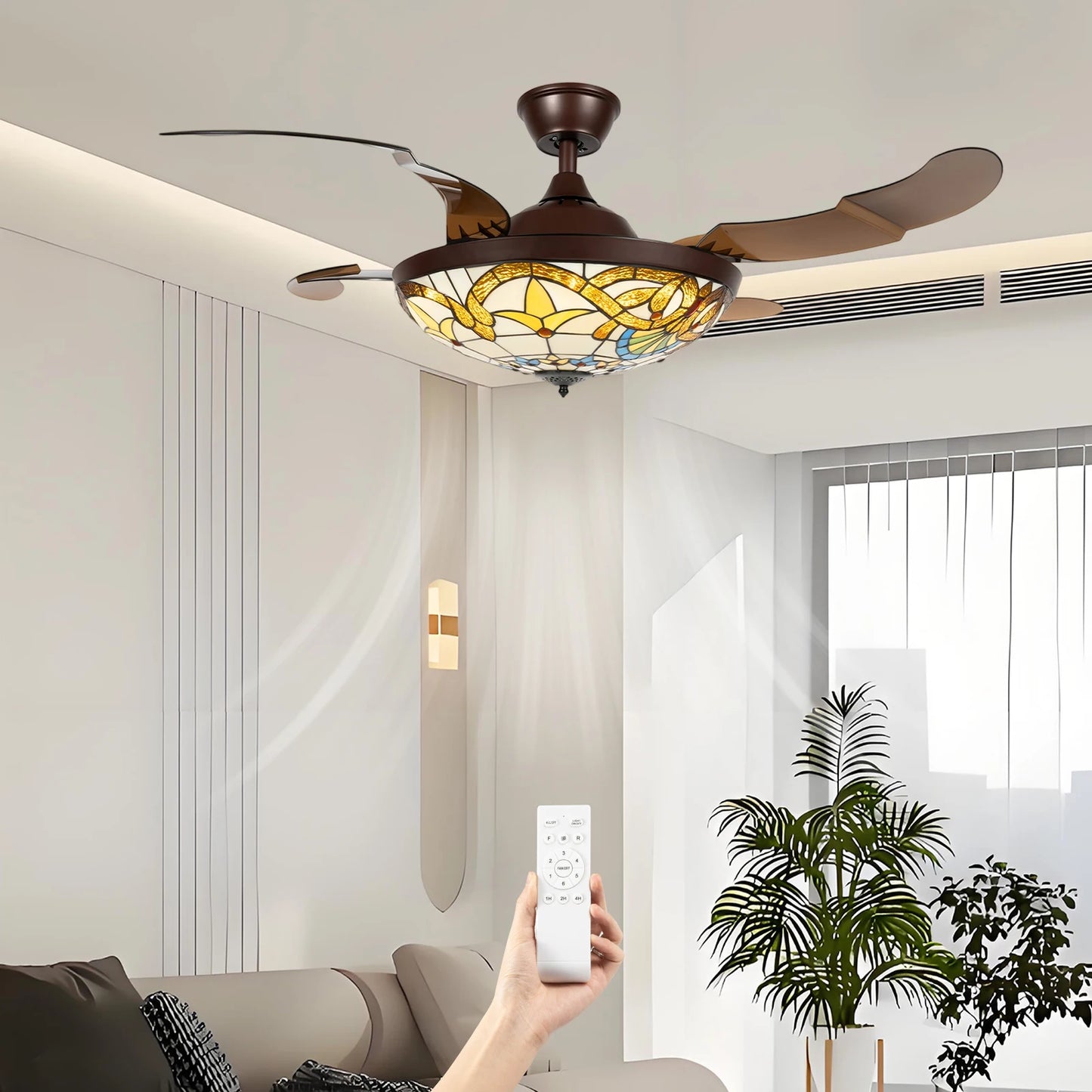 Bymaocar Tiffany Ceiling Fan With Lights Remote Control 3 Speed