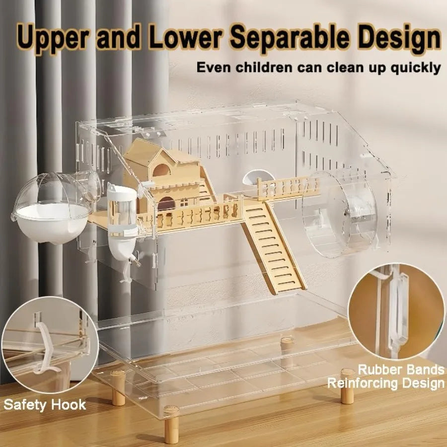 NONECN 8 In 1 Acrylic Hamster Cage With Transparent Viewing