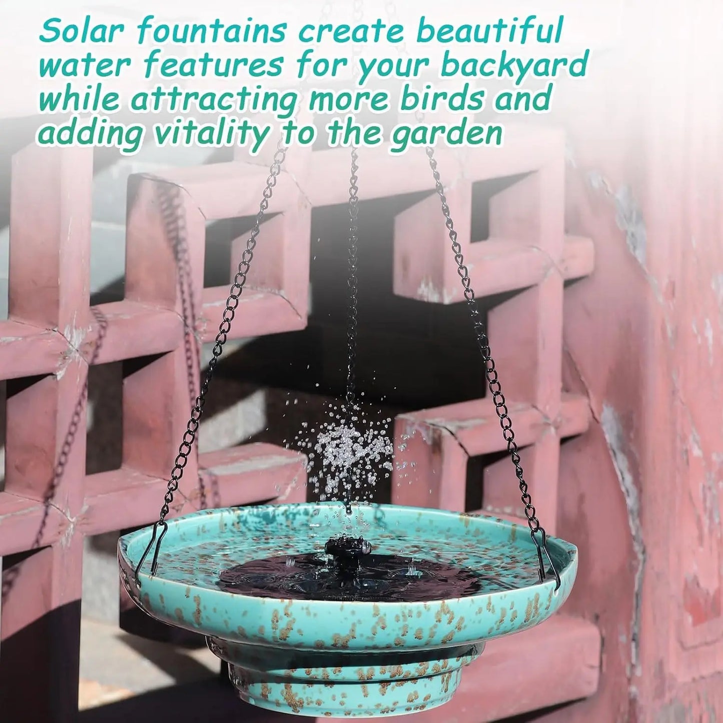 Solar-Powered Ceramic Hanging Bird Bath with Fountain for Outdoor Garden
