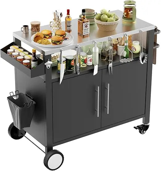 Dafify Charcoal Outdoor Grill Cart With Storage And Hooks Stainless Steel