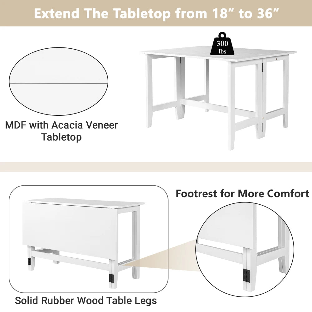 Farmhouse Wood Extendable Dining Table With Drop Leaf
