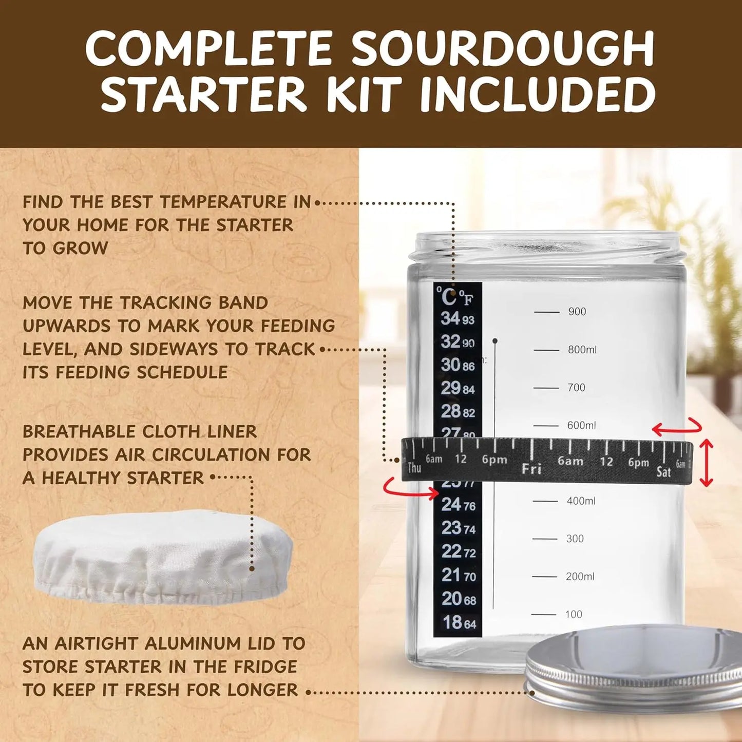 Sourdough Bread Starter Kit With Glass Jar And Baking Tools
