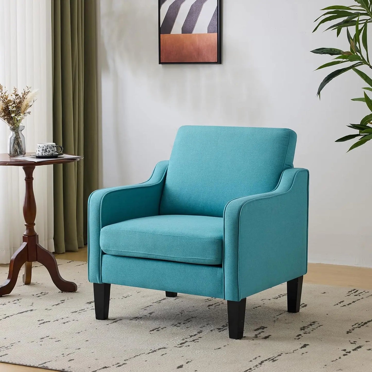 Modern Fabric Mid Century Accent Chair With Scooped Arms