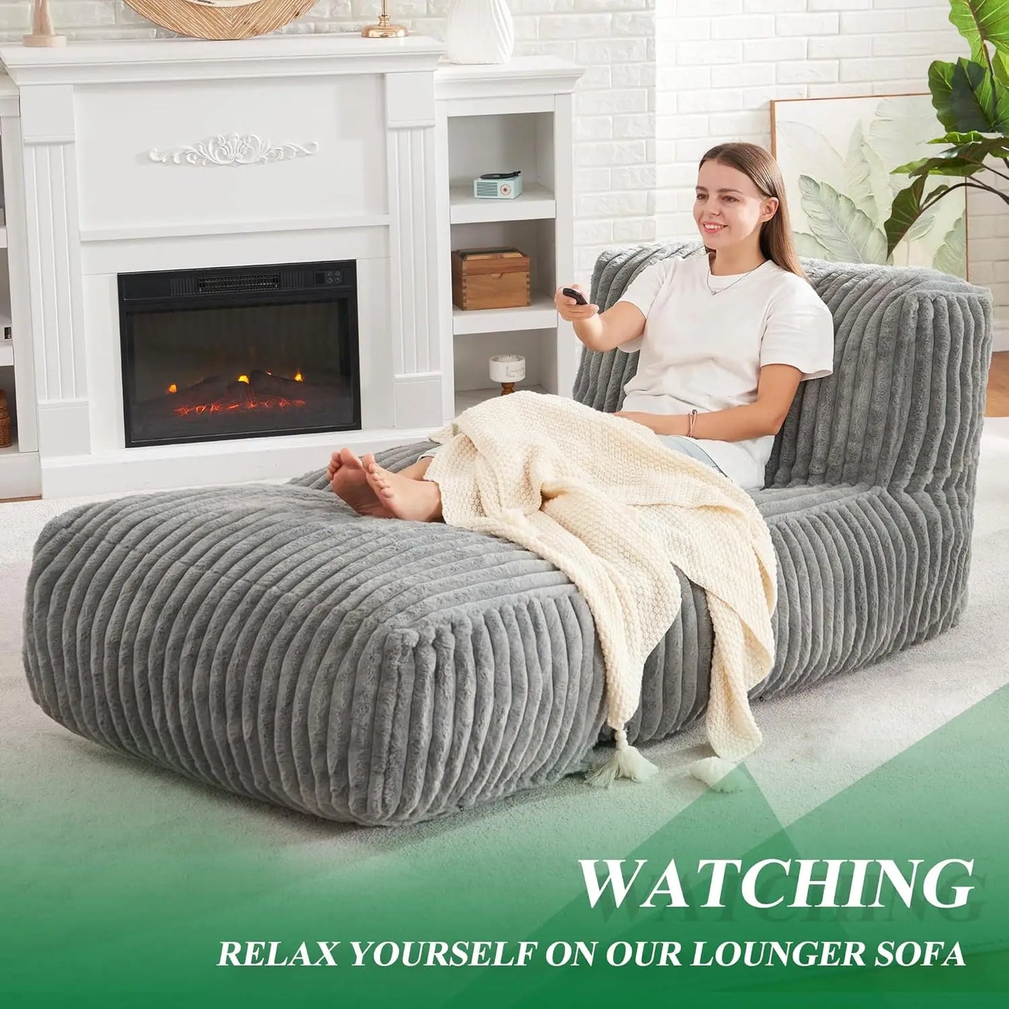 Memory Foam Bean Bag Chair With Ottoman And Faux Fur