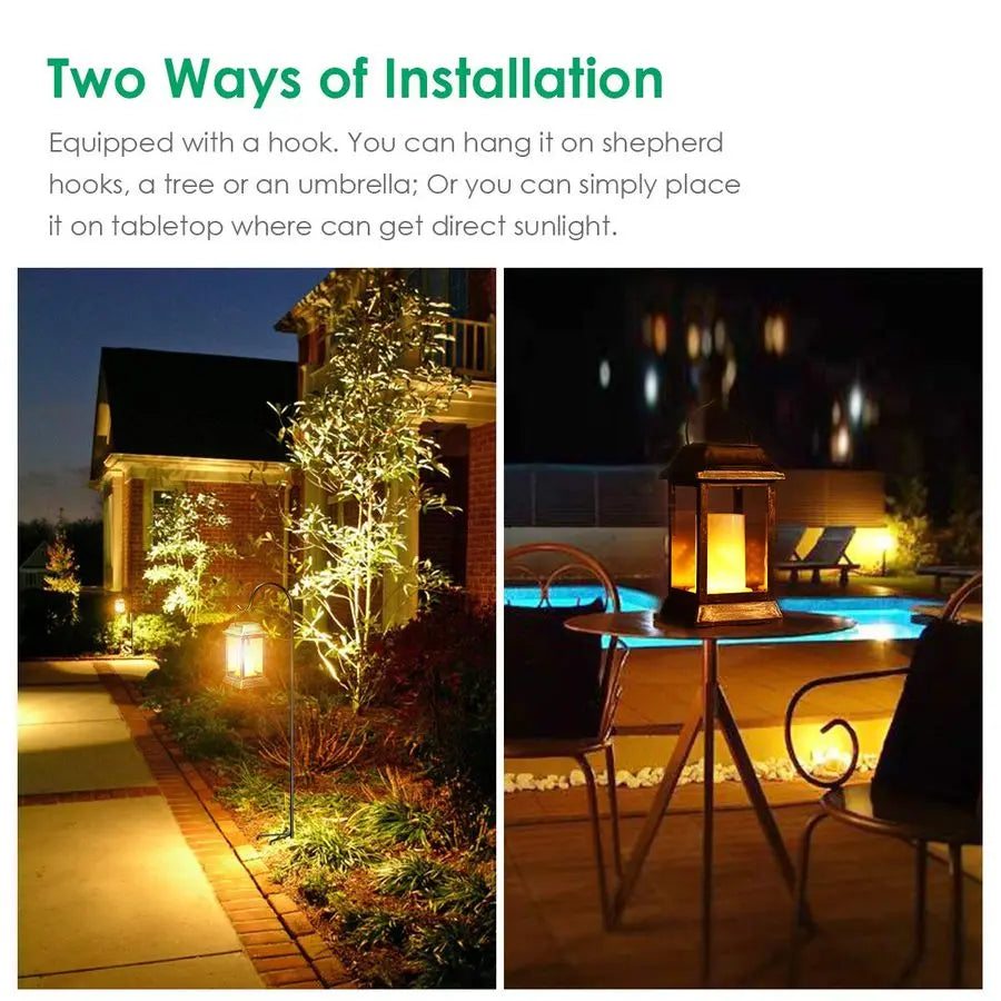 XMSJ Metal Solar Lantern Flickering Flame Outdoor Hanging Light