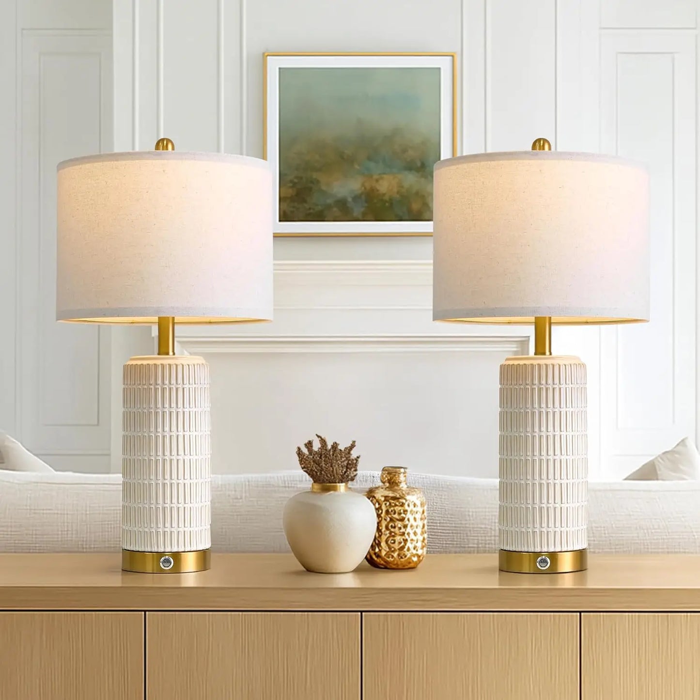 Modern Touch Dimmable Nightstand Lamp With USB A C Ports