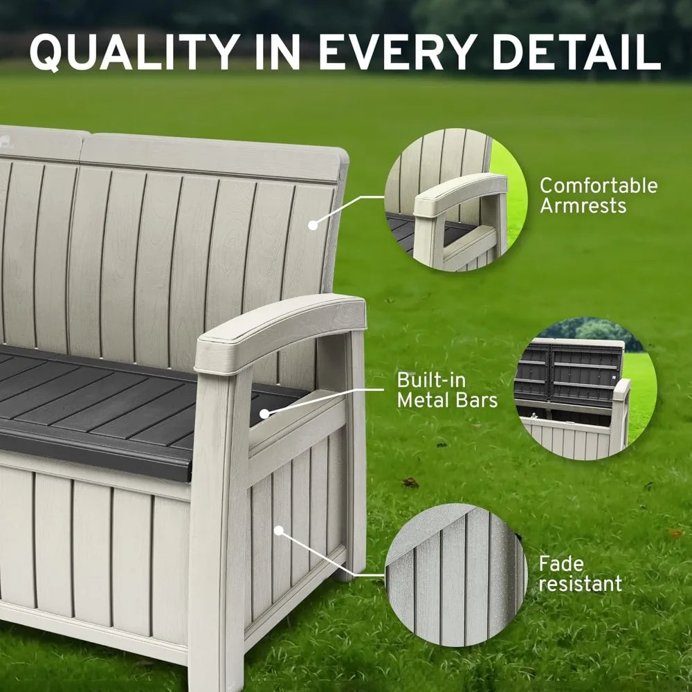 Outdoor Storage Bench 90 Gallon Capacity Weatherproof Resin
