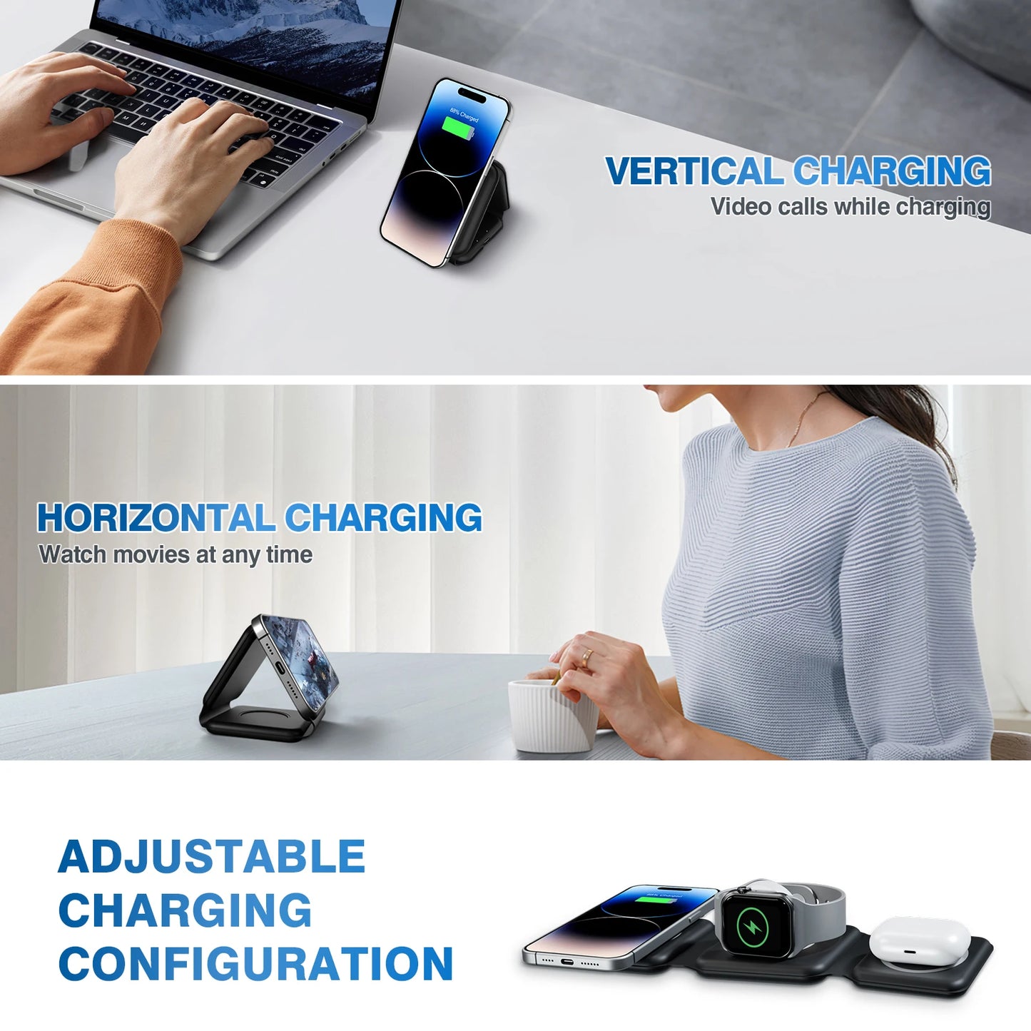 3-in-1 Magnetic Wireless Charger Dock for iPhone Watch AirPods