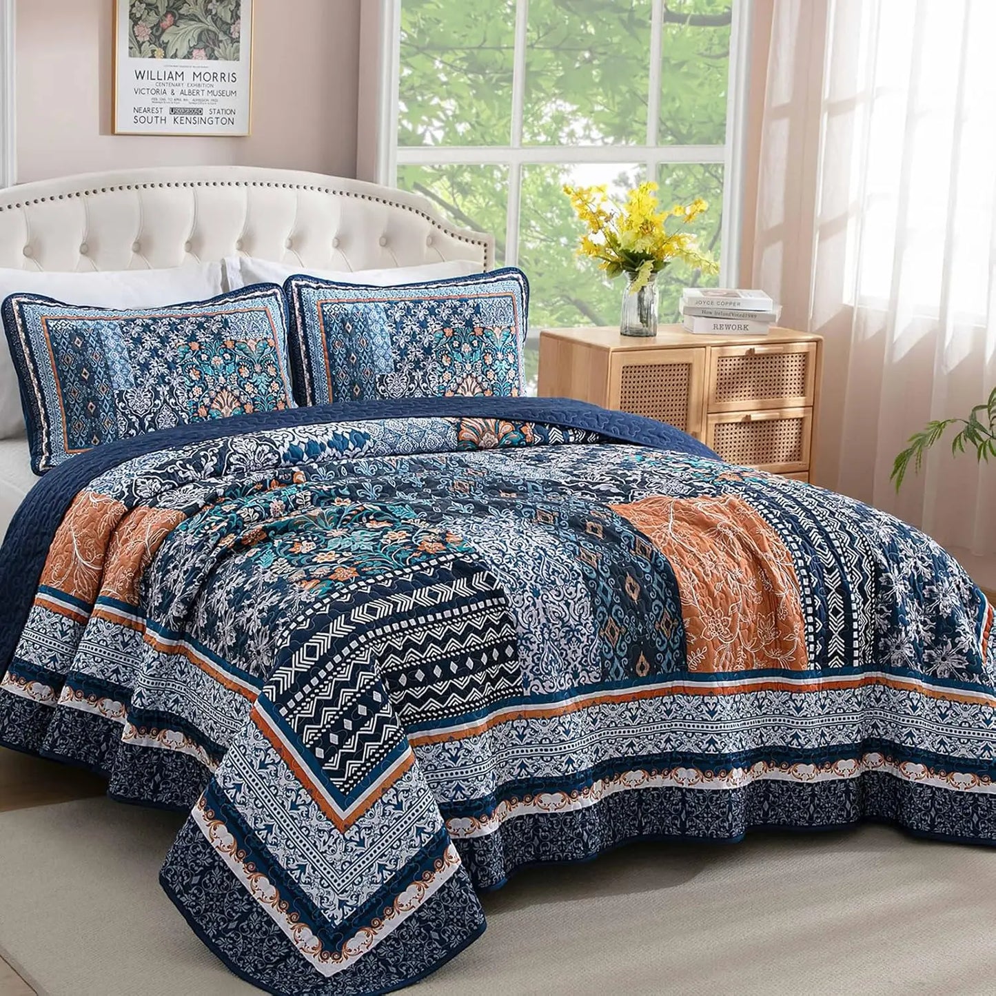 Bohemian Patchwork Quilt Set Reversible Bedspread All Seasons