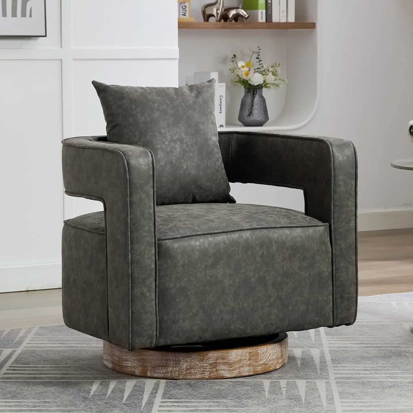 Upholstered Swivel Accent Chair Set Of 2 Open Back Barrel Chair