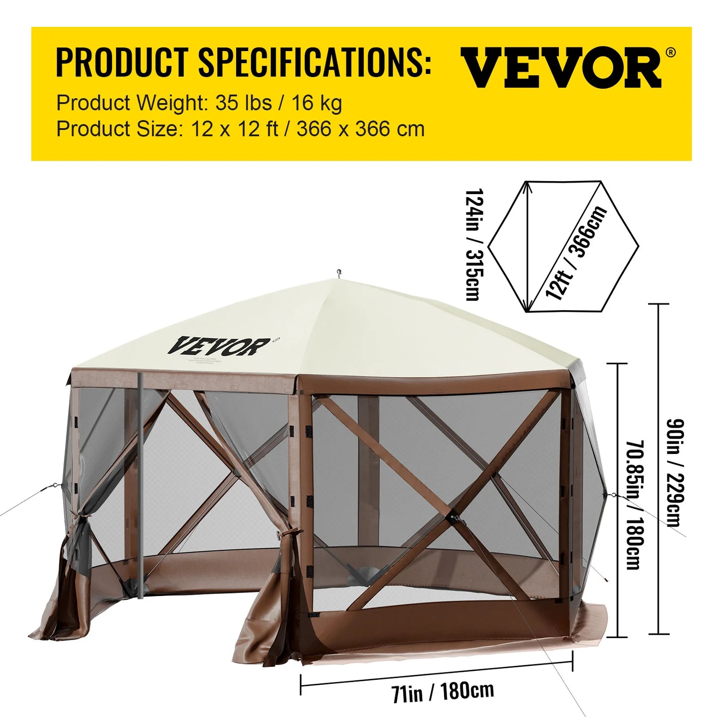 SucceBuy Pop Up Camping Gazebo Canopy Shelter Six Sided