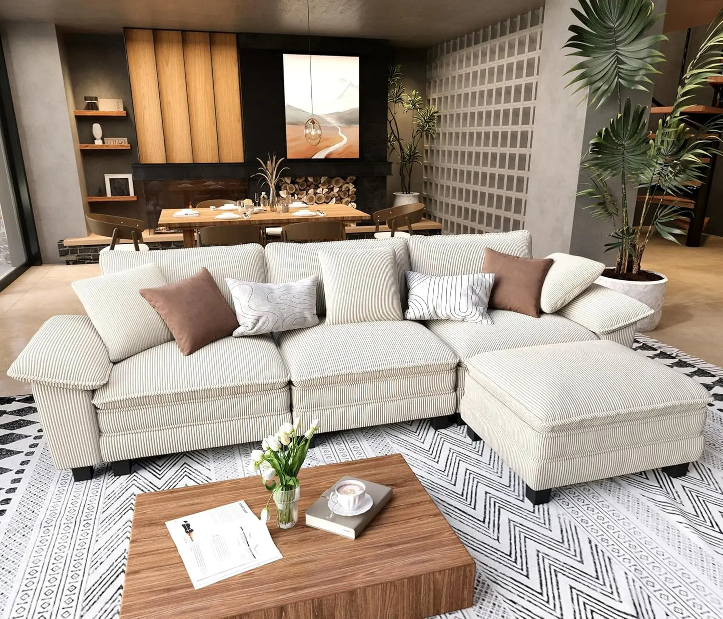 L Shaped Modular Cloud Couch Sectional Sofa With Ottoman