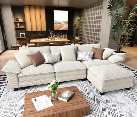 L Shaped Modular Cloud Couch Sectional Sofa With Ottoman
