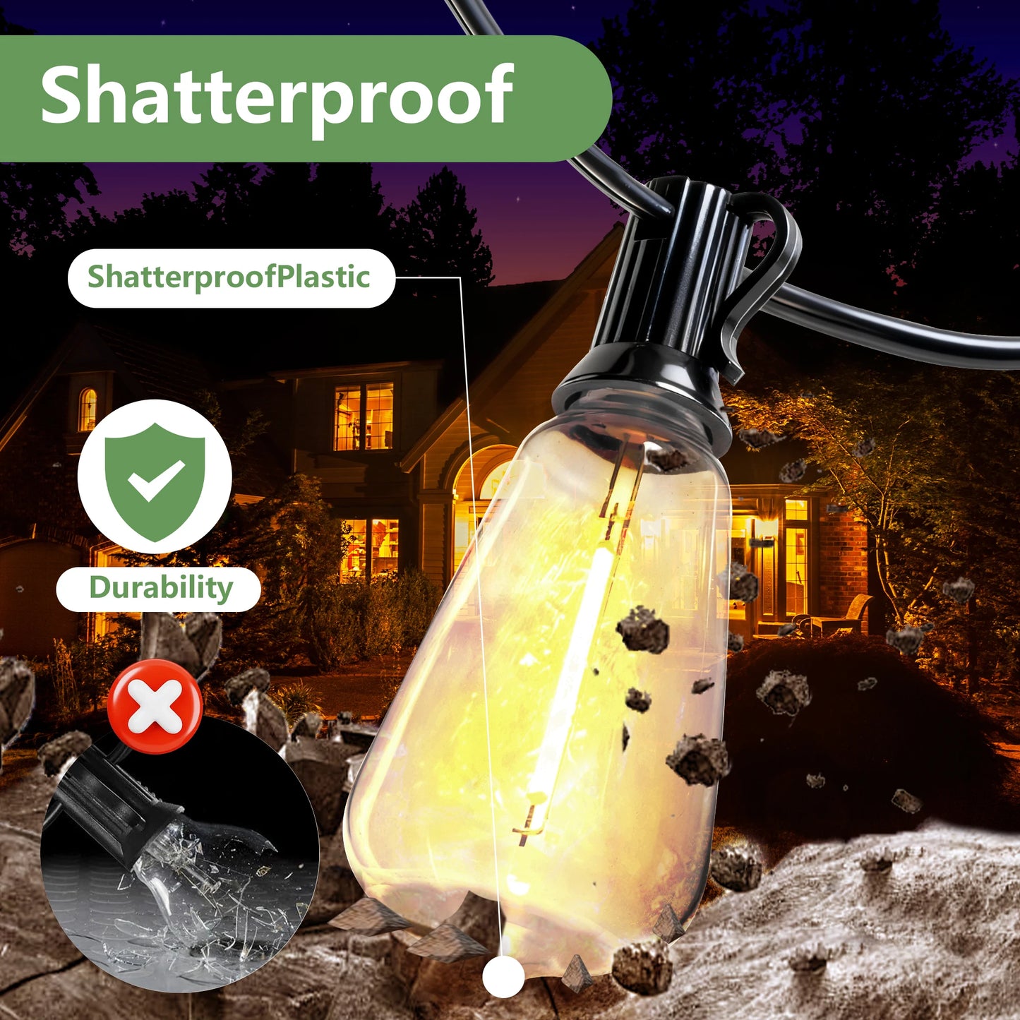 ARLGSITE Solar Outdoor String Lights IP65 Waterproof Remote Dimmable