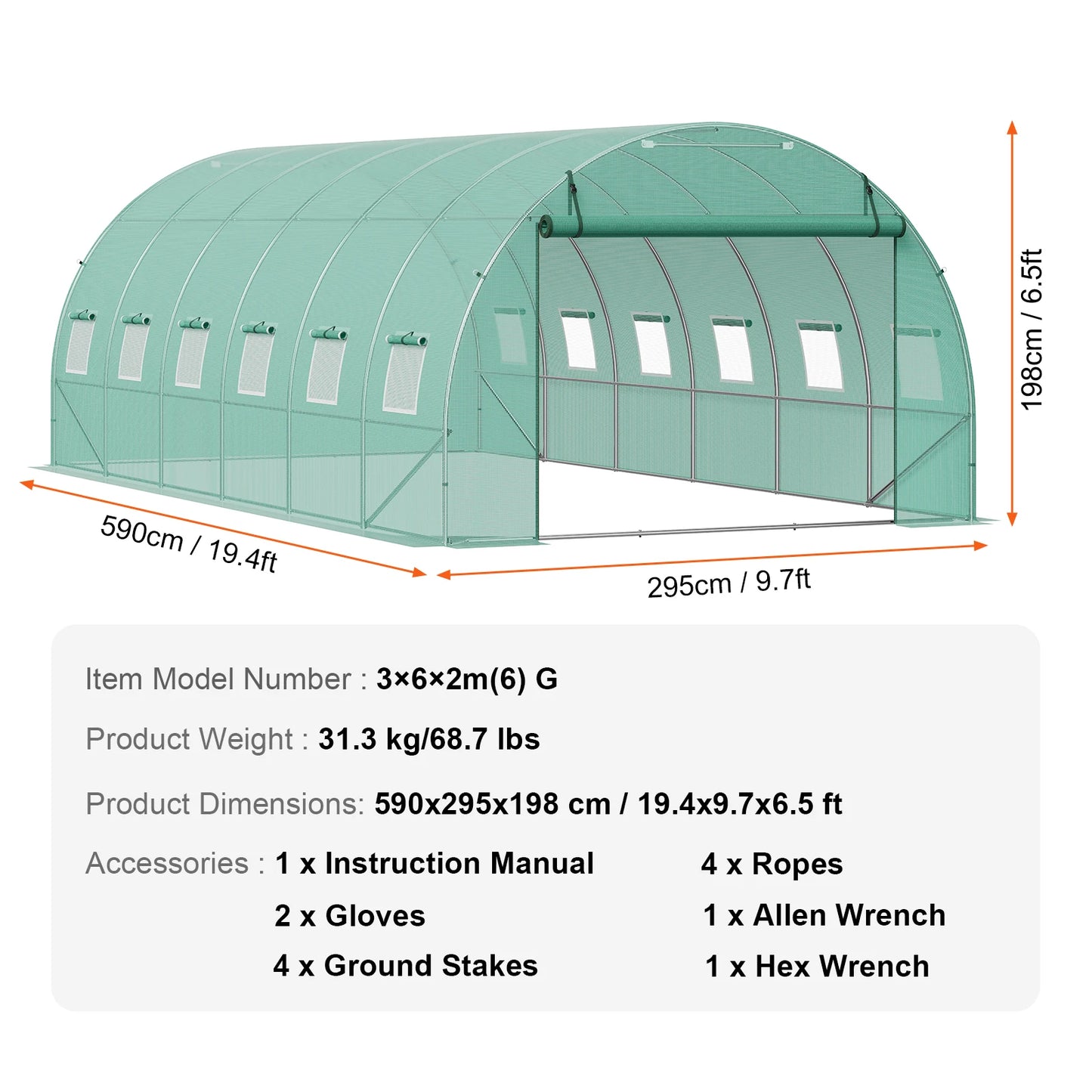 SucceBuy Walk In Tunnel Greenhouse With Steel Frame PE Cover