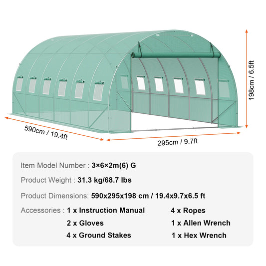 SucceBuy Walk In Tunnel Greenhouse With Steel Frame PE Cover