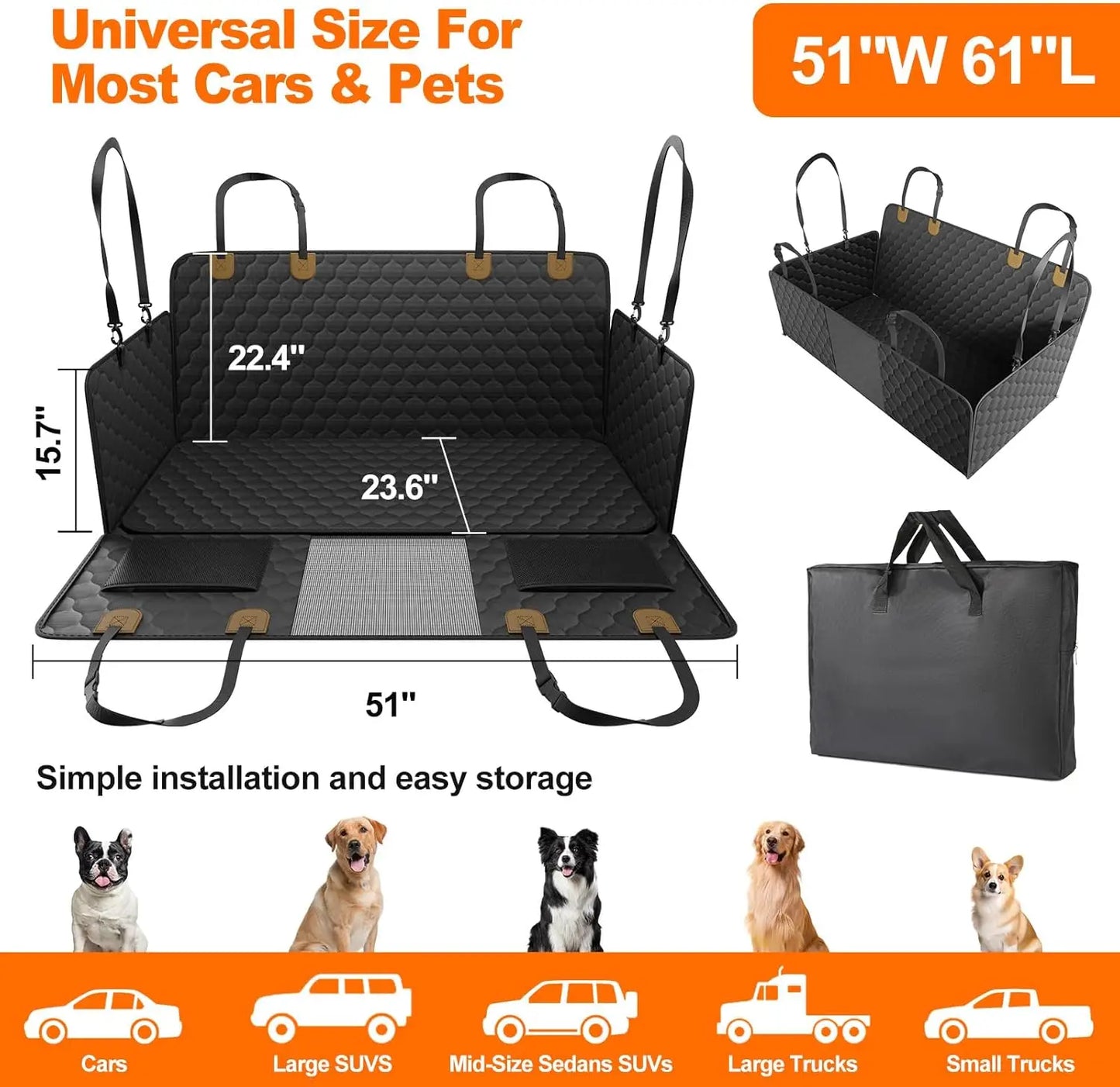 Wedyvko Foldable Waterproof Dog Car Seat Hammock Back Seat Protector