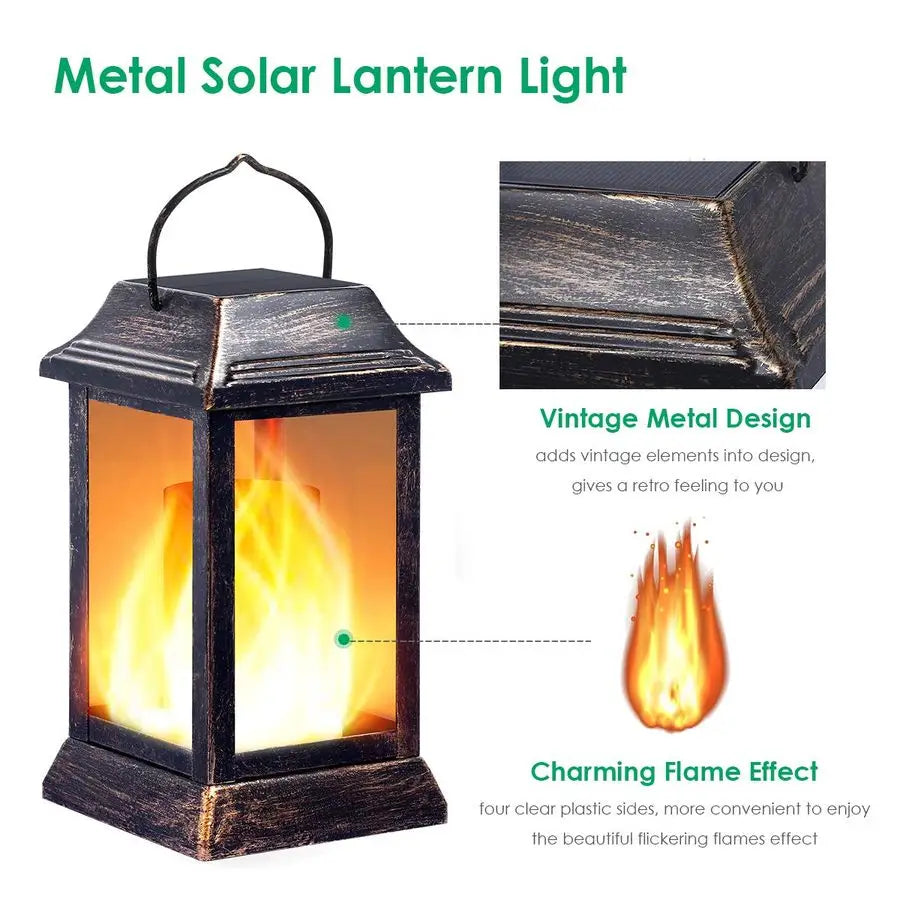 XMSJ Metal Solar Lantern Flickering Flame Outdoor Hanging Light