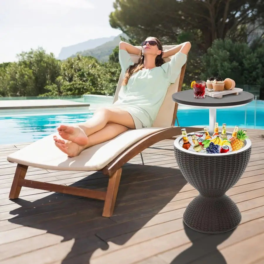 Portable Outdoor Cooler Table With Drainage Plug And Lift Lid