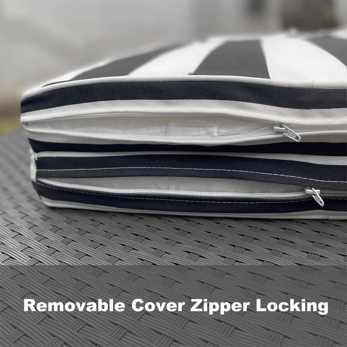 Outdoor Lounge Chair Cushion Set With Straps And Removable Covers