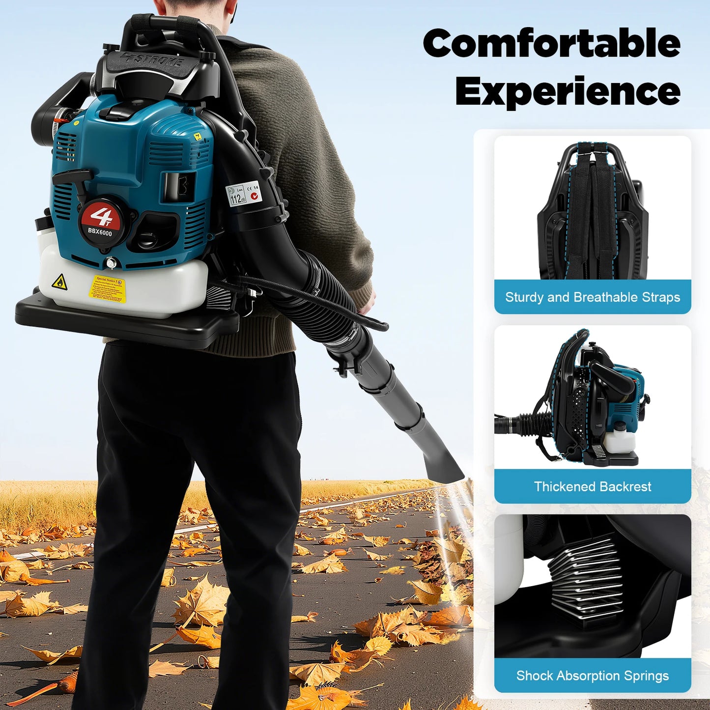 Bymaocar Portable 4-Stroke Backpack Leaf Blower Adjustable Speed Gas Powered