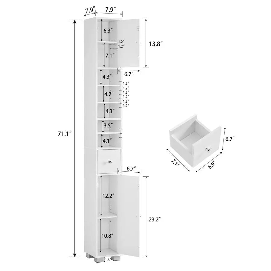 XMSJ Narrow Bathroom Cabinet With Adjustable Shelves And Drawer