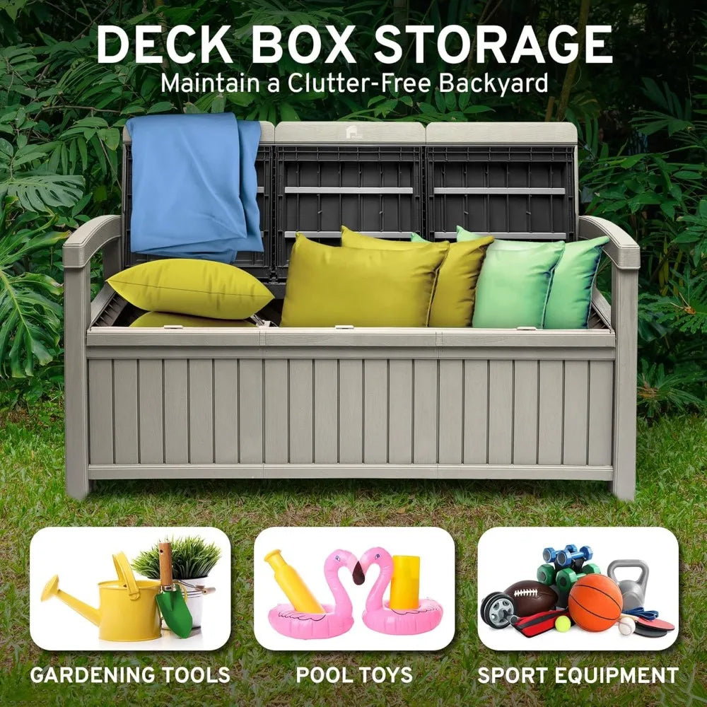 Outdoor Storage Bench 90 Gallon Capacity Weatherproof Resin