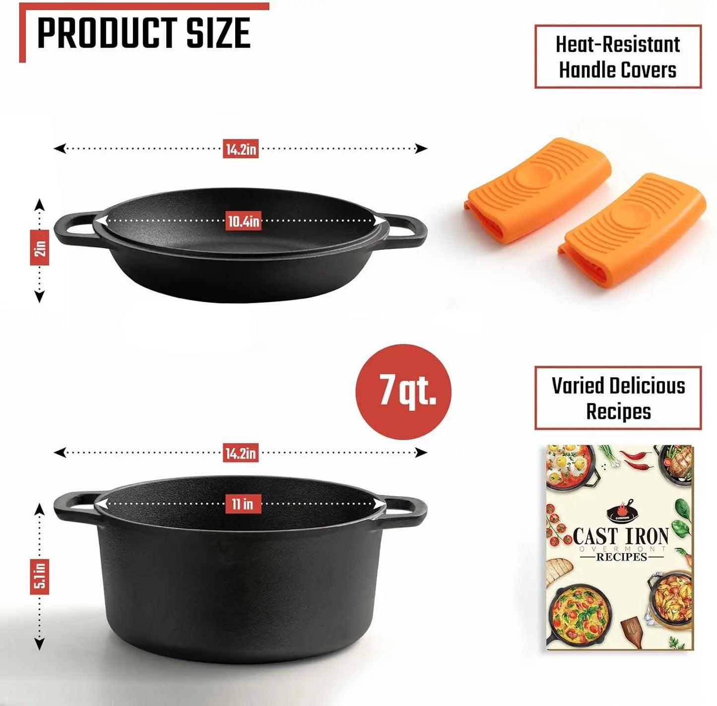 2-in-1 Cast Iron Dutch Oven With Pre-Seasoned Skillet Lid