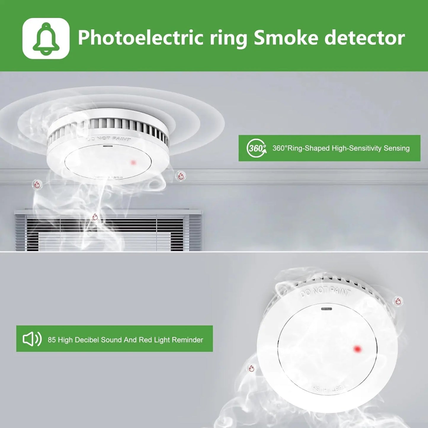 Photoelectric Smoke Alarm with 10-Year Battery Easy Drill Install