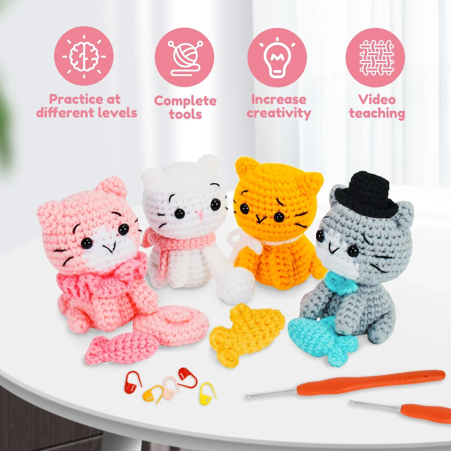 Beginner Cat Crochet Kit With Accessories And Tutorial Included