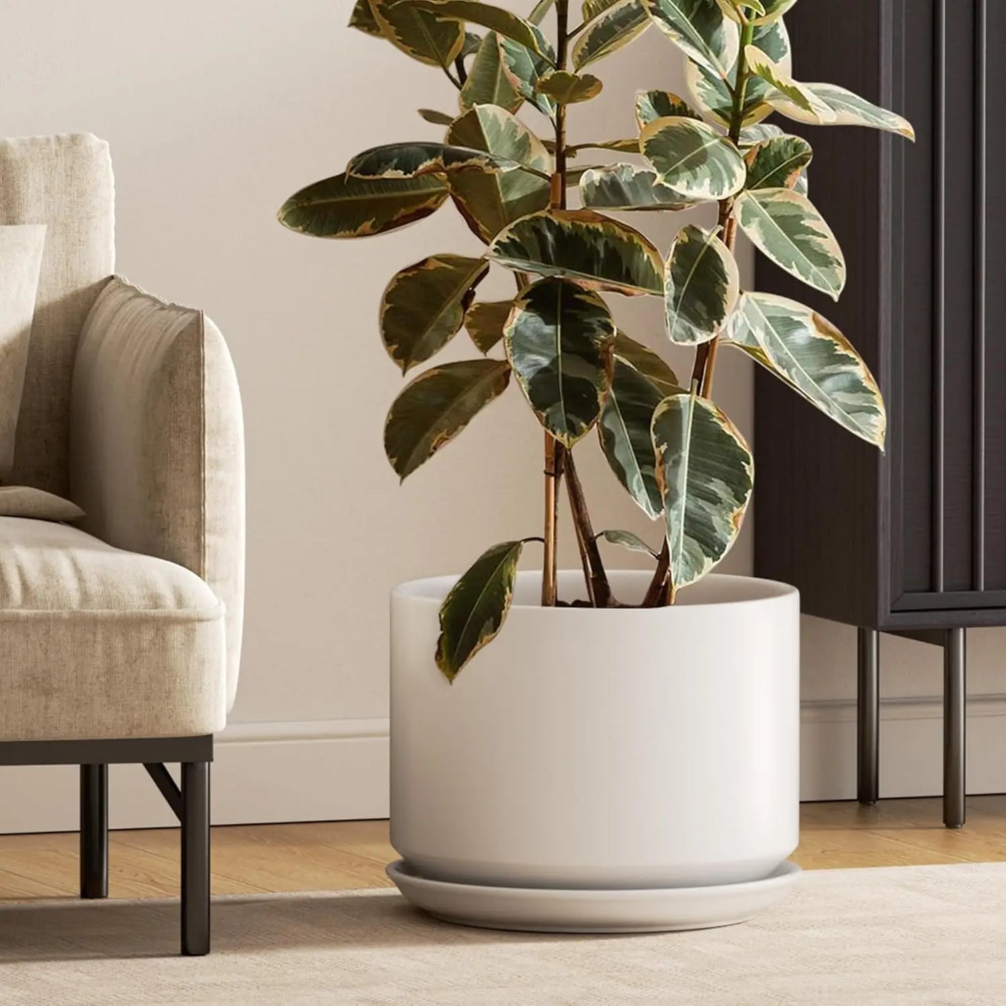 Ceramic Plant Pot With Drainage Holes Saucer For Home Office