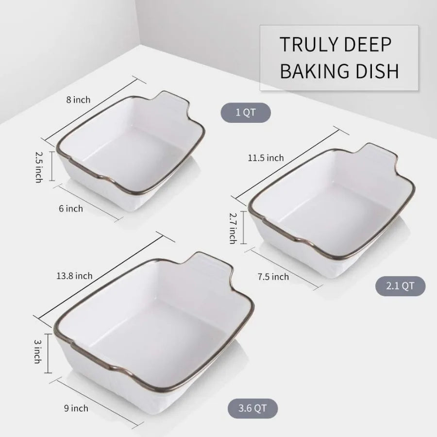 Ceramic Bakeware Set 3 Piece Rectangular Dishes For Oven Use
