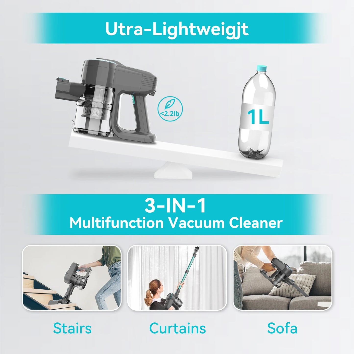 INSE YISORA N300 Cordless Upright Vacuum Cleaner 20Kpa