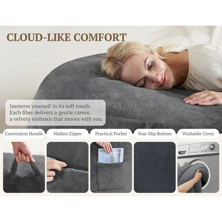 Lux Velvet Bean Bag Chair With Removable Cover Memory Foam