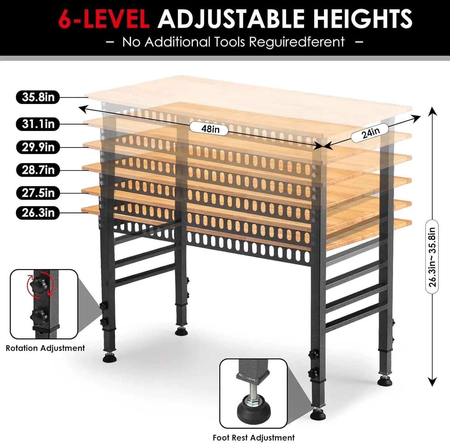 Adjustable Heavy Duty Workbench With Power Outlet 2000 Lbs Capacity