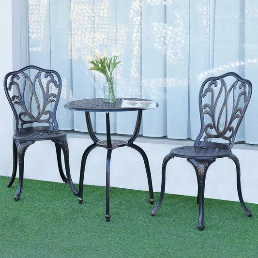 3 Piece Patio Bistro Set Cast Aluminum Table Outdoor Garden