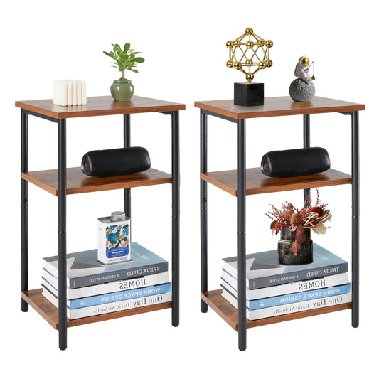 JHK 2/3-Tier End Table With Adjustable Feet Steel Frame