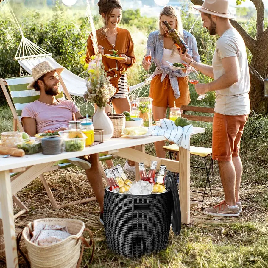 Outdoor Wicker Bar Table With Ice Cooler And Ice Bucket