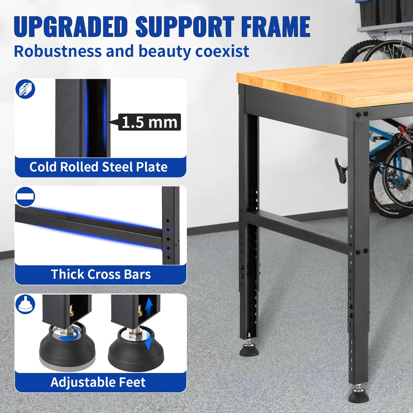 Woodworking Workbench With Adjustable Height Oak Top