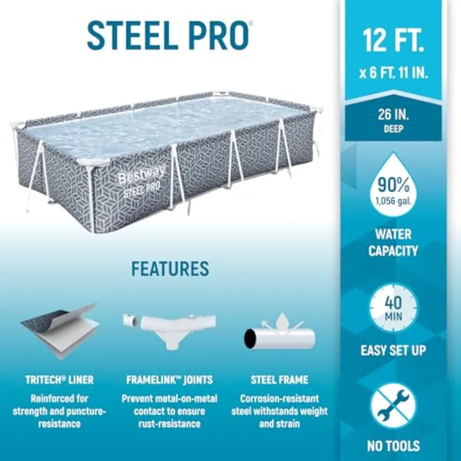 XMSJ Steel Pro Rectangular Above Ground Pool Set With Filter